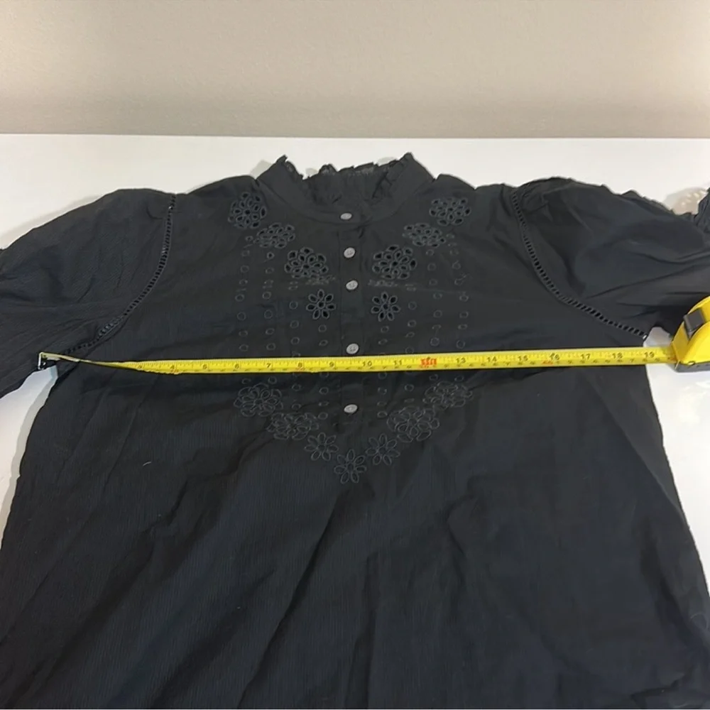 J Crew Black Ruffle Sleeve Top Embroidered Eyelet NWT Size Extra Small